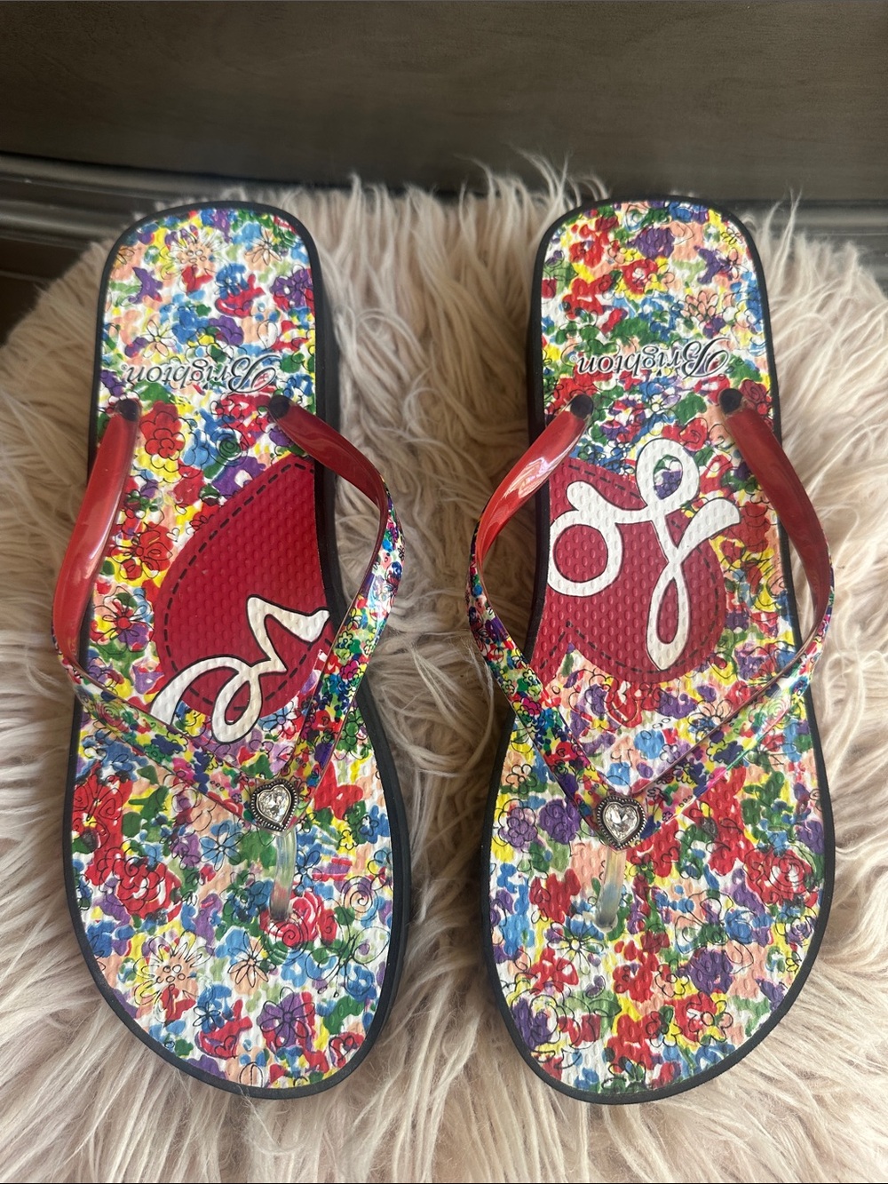 Brighton Floral Multicolor Flip Flops with Red Accents